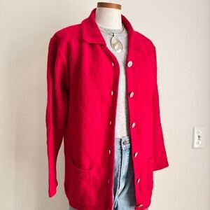 Vintage Cherry Red Wool Chore Coat Cardigan Large